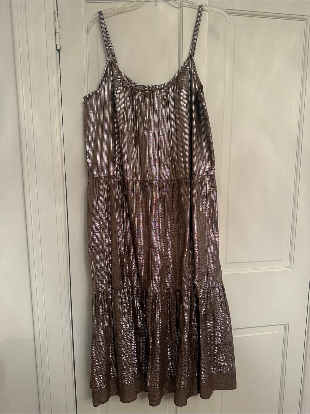XiRENA Bronze/Silver Metallic Pleated Dress